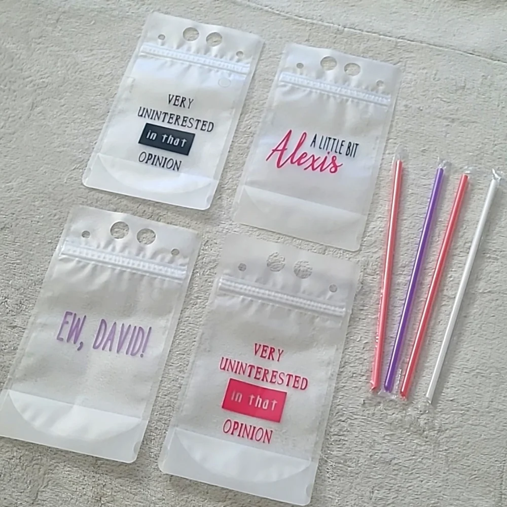Schitts Creek Drink Pouch Set Reusable Party Bags With Straws Funny Quotes